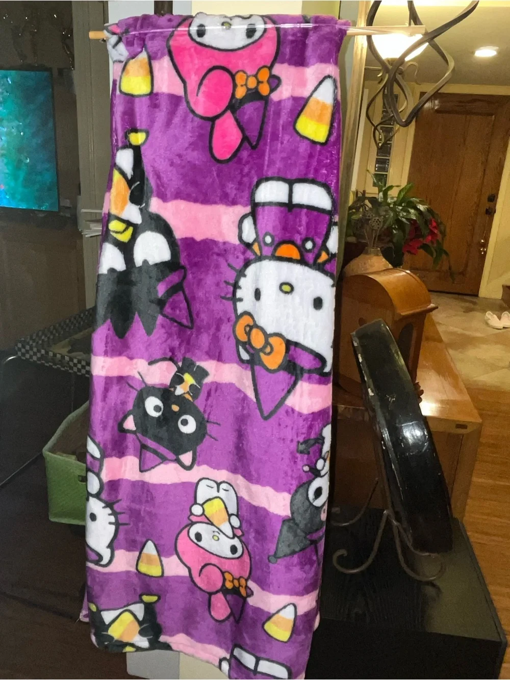 Hello Kitty Purple Halloween Corn Candy Plush Throw Blanket NEW NWT